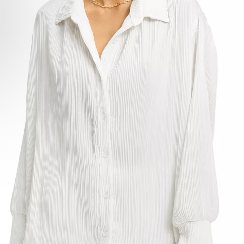 Good American Ivory Plisse’ Button Front Blouse Size 1/2